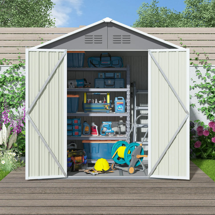 Janis Outdoor Storage Shed with Lockable Doors, Dark Gray