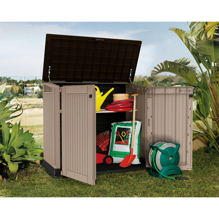 Horizontal Durable Resin Outdoor Storage Shed With Heavy Duty Floor and Locking Latch, Beige