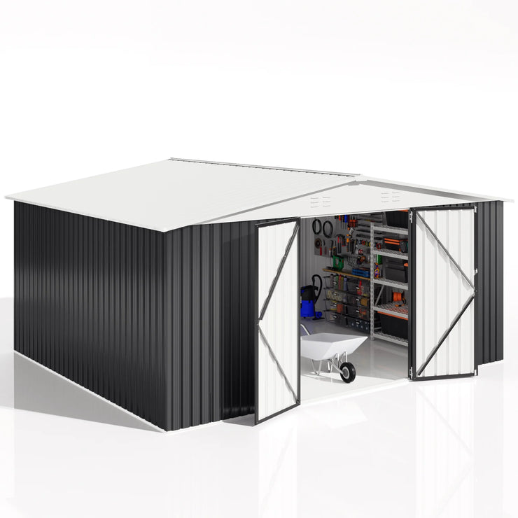 Outdoor Metal Shed with Lockable Doors and Updated Frame for Backyard, Garden, Lawn, White