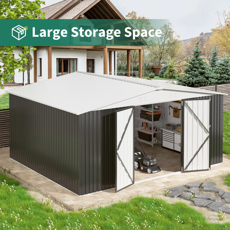 Outdoor Metal Shed with Lockable Doors and Updated Frame for Backyard, Garden, Lawn, White