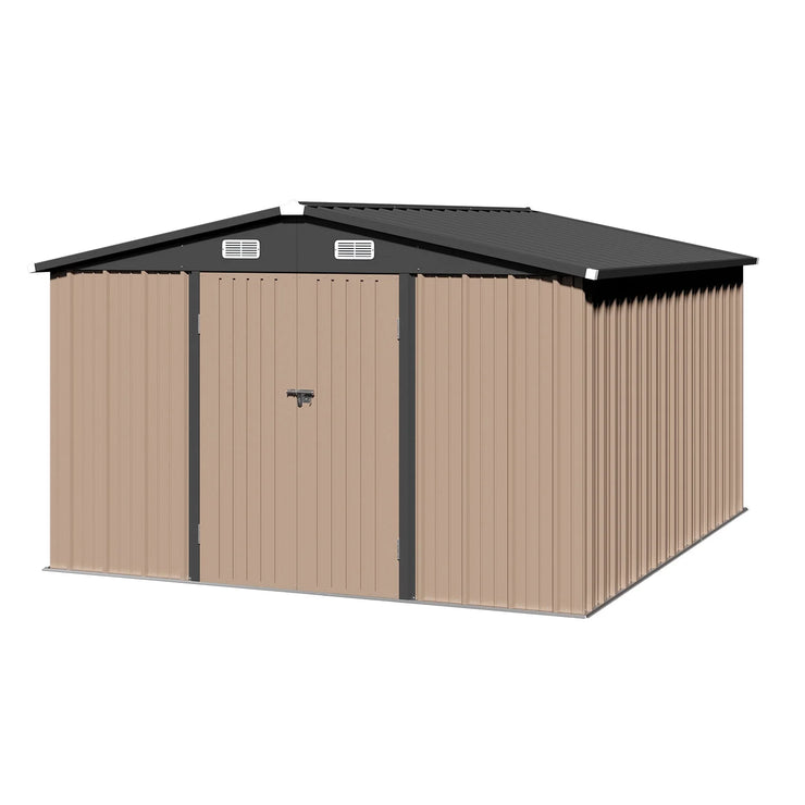 Metal Storage Shed, Waterproof Steel Garden Shed with Lock, Brown